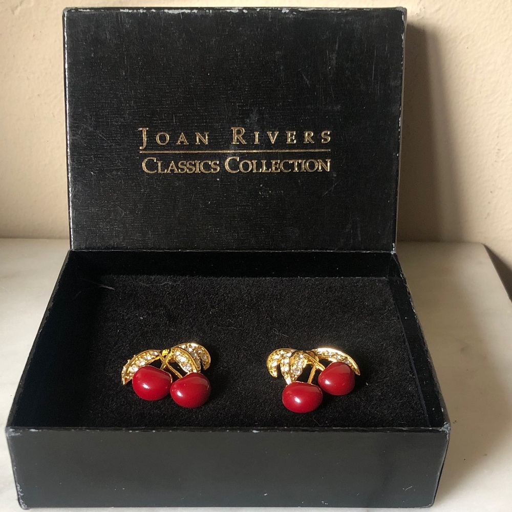 Joan Rivers Vintage Gold-Tone Cherry Earrings with Red Enamel New in box.
